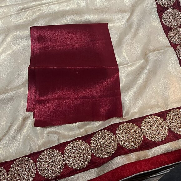 Other - Beige Soft silk saree below $200 | Designer Beige silk saree with maroon order